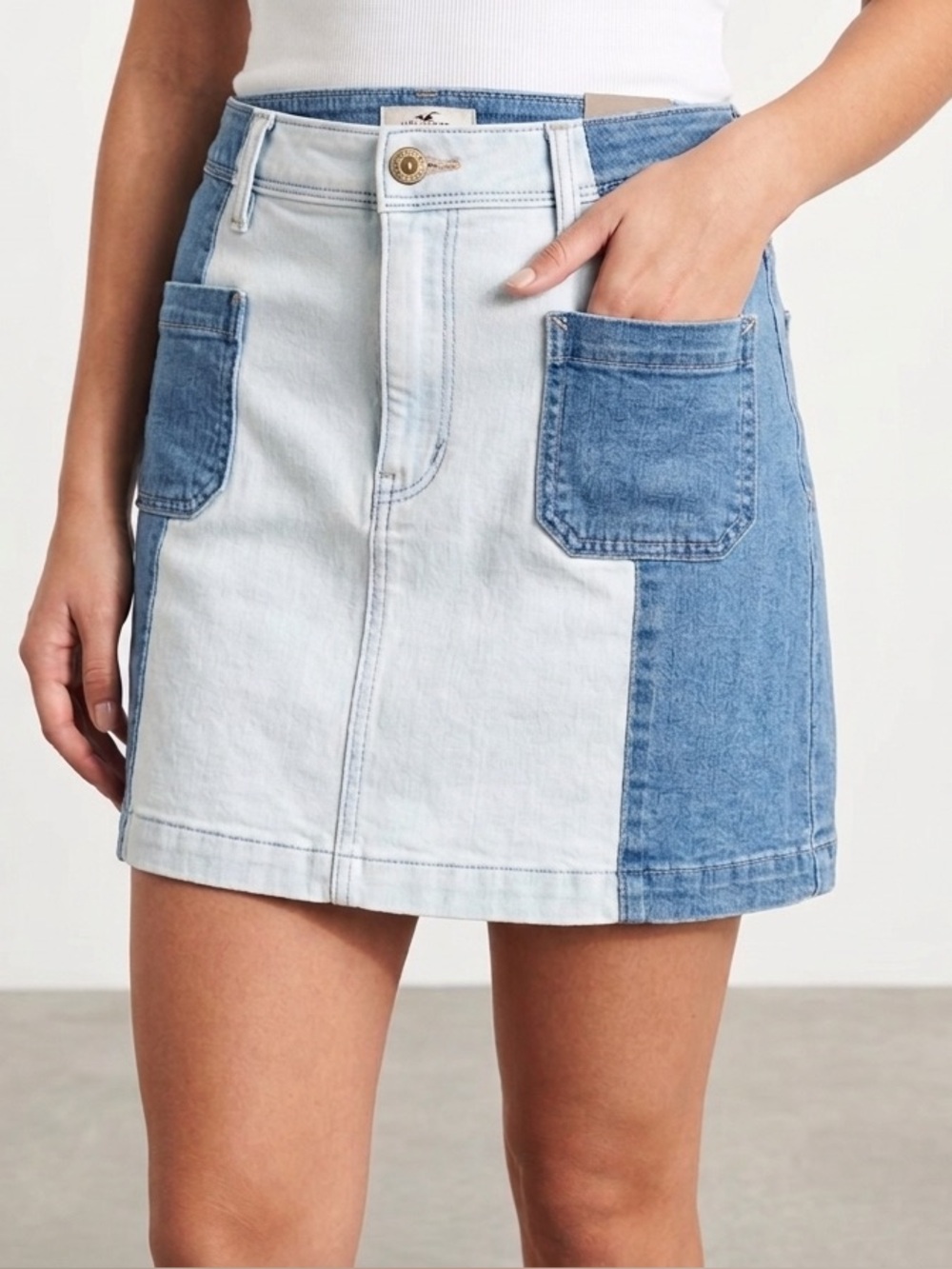 Hollister Two-Tone Light and Medium Blue Denim Mini Skirt